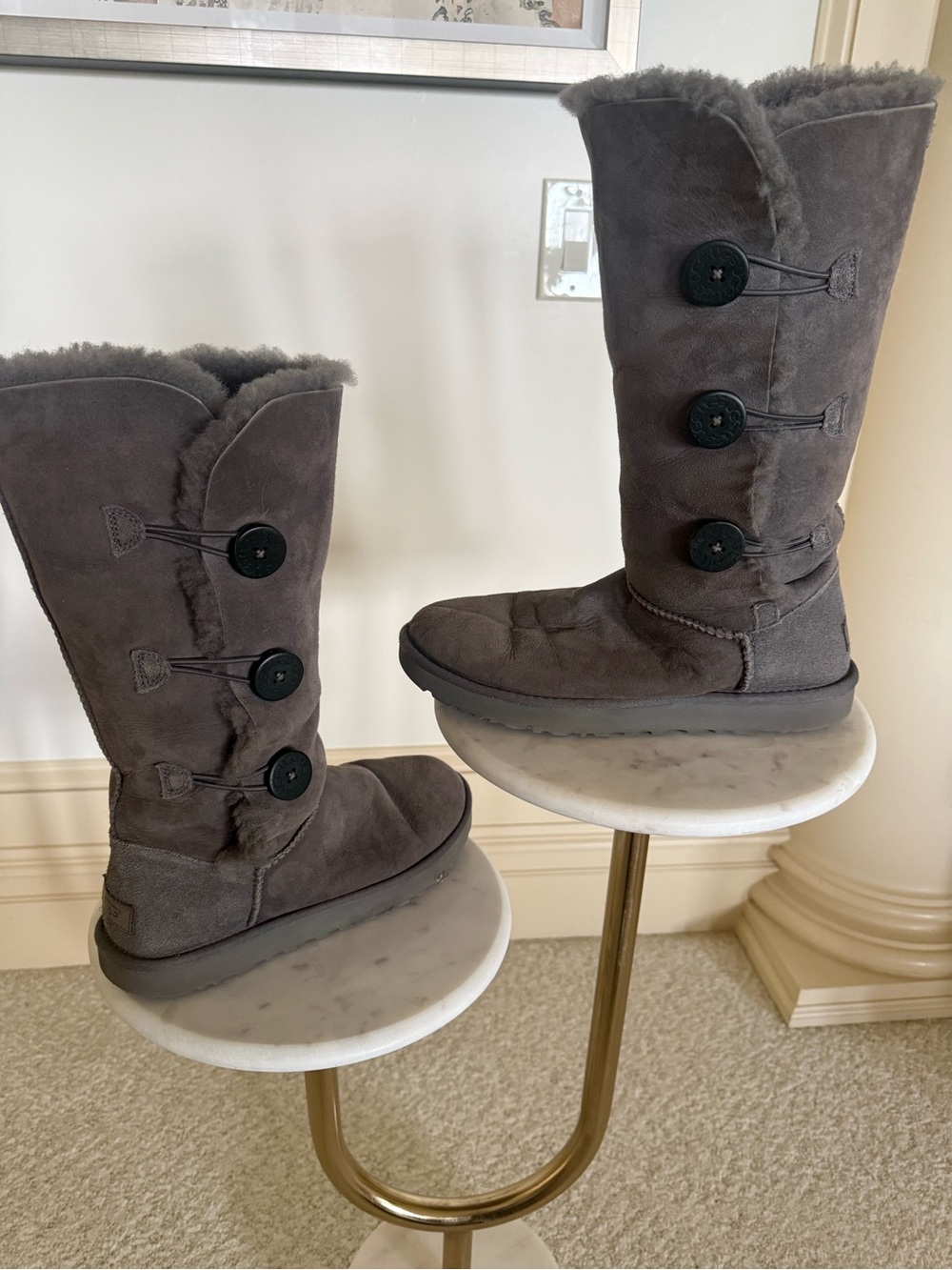 UGG Tall Baily Button-Closure Suede Boots - Size 10